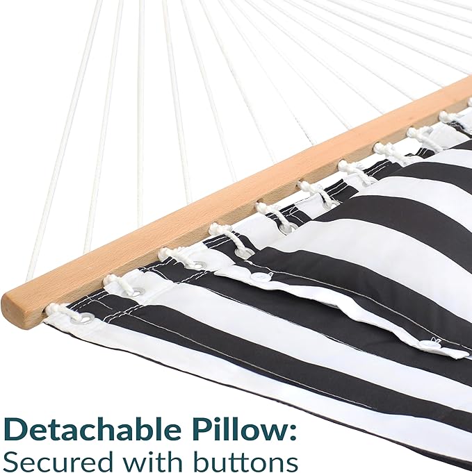Sunnydaze Quilted Outdoor Hammock with Spreader Bars - Heavy-Duty 450-Pound Capacity Double Hammock for Outside - Black and White SunnydazeDecor
