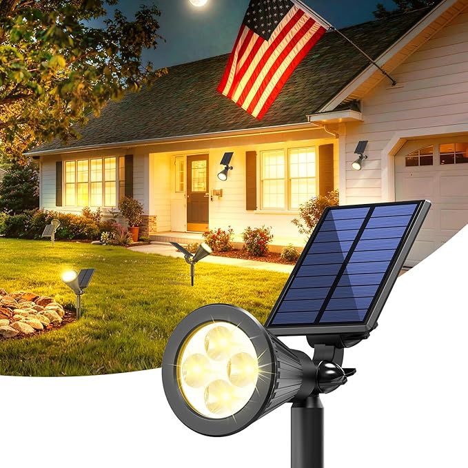Solar Lights Outdoor Waterproof IP65,3000K Super Bright LED,2 Lighting Modes, Solar Powered Yard Garden Solar Spot Lights for Flag Landscape Auto On/Off-1 Pack JEJOT