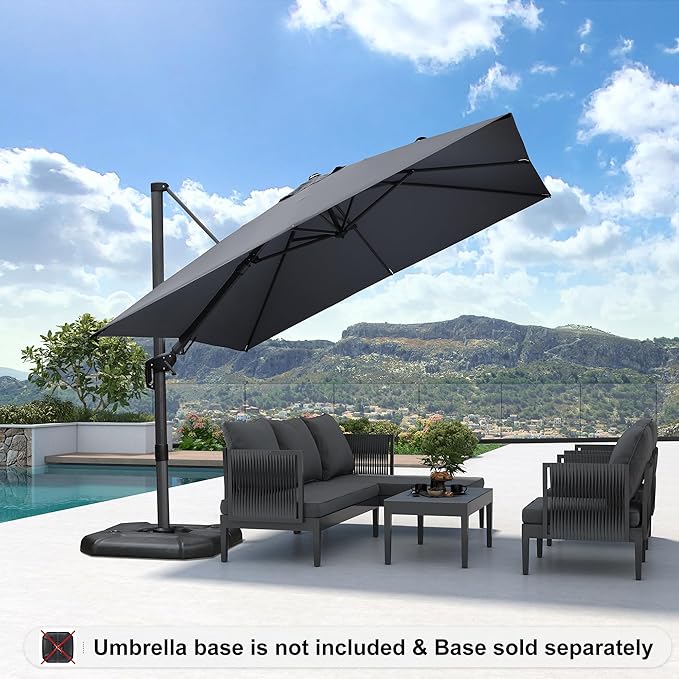 PURPLE LEAF 9.8' X 9.8' Left-right Tilting Patio Umbrella Outdoor Cantilever Swivel Square Umbrella Aluminum Offset Umbrella with 360-degree Rotation for Garden Deck Pool Patio Light Grey PURPLELEAF