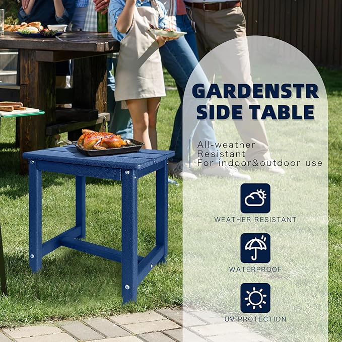 Adirondack Square Side Table,one-Tier Outdoor end Table, Patio Side Table for Pool,Porch,Backyard,Relaxing Companion (Blue) GARDENSTAR