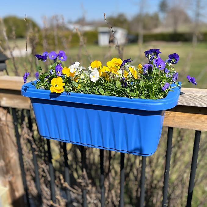 Apollo Exports International 20" Adjustable Railing Planter, Blue Apollo+Exports+International