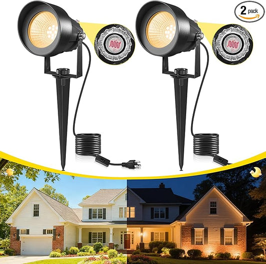 T-SUN Dusk to Dawn Outdoor Lighting, Flag Spot Lights with Photocell Auto On/Off, Waterproof 3000K Warm White LED Plug-in Landscape Spotlights for Garden Yard Tree Pathway Pole House, 2 Pack T-SUN