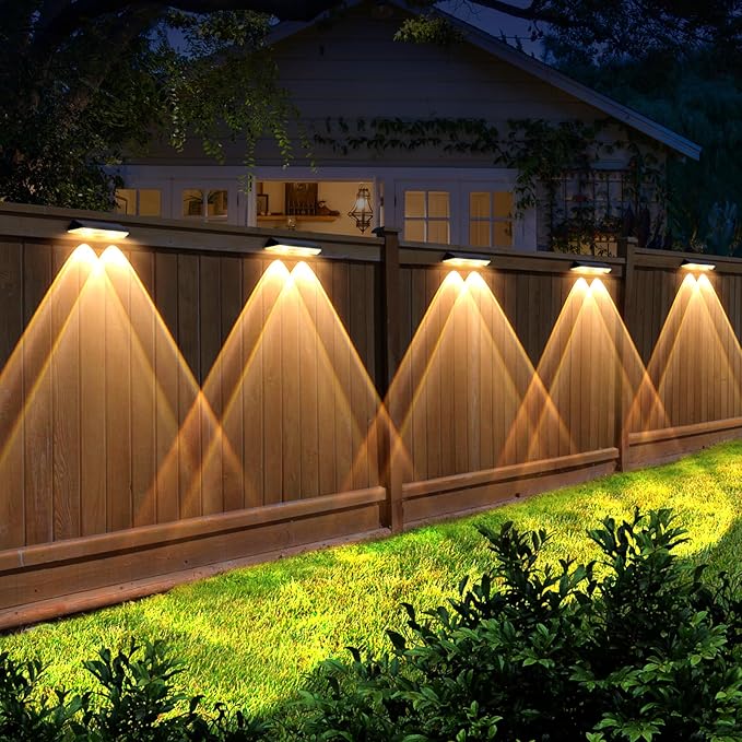 Solar Fence Lights - 2PK Solar Outdoor Light Warm White/Daylight White/Cold White 3 Modes Deck Lights for Outside, Deck Fences, Stair Railings, Pools and Walls LIANGLOME