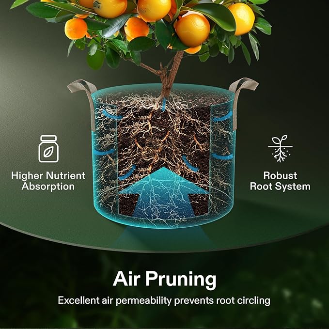 VIVOSUN 5-Pack 2 Gallons Grow Bags Heavy Duty Thickened Nonwoven Fabric Pots with Strap Handles Tan VIVOSUN