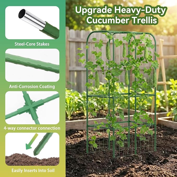 65" Tall Cucumber Trellis for Raised Bed, Garden Trellis for Climbing Plants Outdoor, U-Shape Metal Arch Vegetables Trellis Plant Support for Zucchini Squash Vines HOYEJYOU