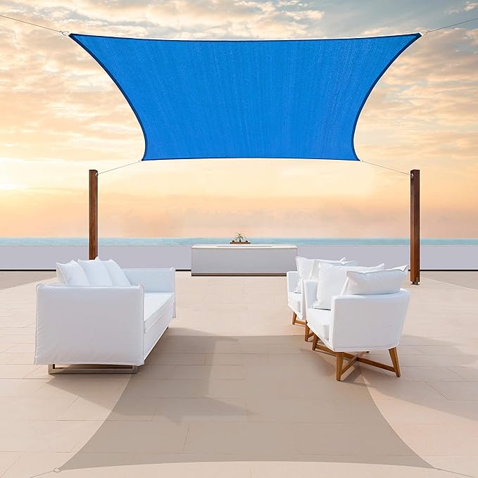 ColourTree TAPR1616 Custom Size 8' X 10' Blue Sun Shade Sail Canopy UV Block UPF50 Rectangle - Commercial Standard Heavy Duty - 190 GSM - 3 Years Warranty ColourTree