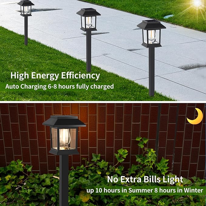 Greluna Solar Lights Outdoor, 6 Pack Waterproof Auto On/Off Solar Pathway Lights for Garden, Landscape, Path, Yard, Patio, Driveway, Walkway Decor Greluna