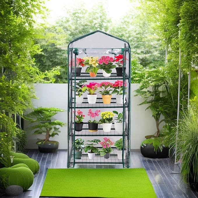 Mini Greenhouse for Indoor Outdoor, Plant Green House 4-Tier Rack Stand Portable Greenhouses with Durable PVC Cover for Seedling, 2.5x1.6x5.2 FT,Ideal Gardening Gifts for Women Men(PLGH704P) Purlyugreenhouse