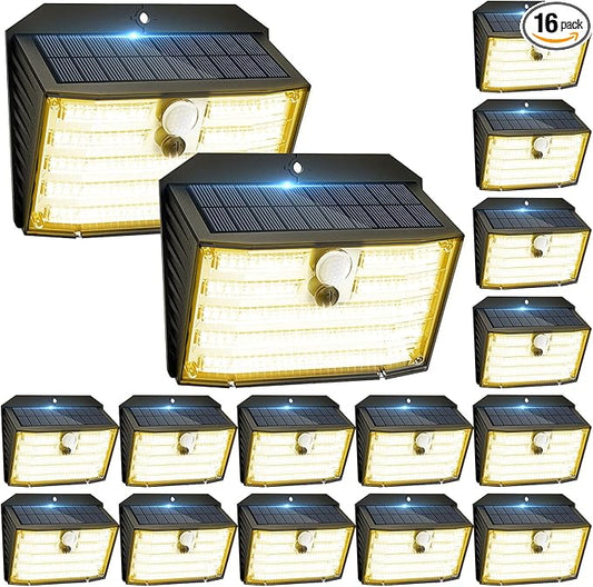 [16 Packs] Solar Motion Lights Outdoor, Ultra Bright Solar Fence Lights with Motion Sensor, IP65 Waterproof Security Light 3 Modes, 270° Lighting Angle, Wall Lights for Deck Patio Fence Garage Door Claoner