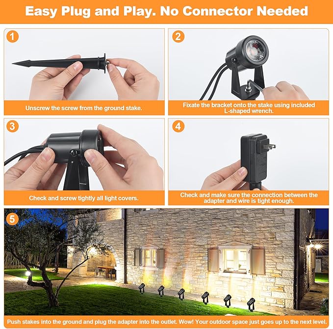 Outdoor Landscape Lighting Waterproof with 45.9FT Cable & built-in LED Light, Low Voltage 12W 1200LM Plug in Electric LED Spot Light 3000K Uplight with Transformer for Garden Yard Tree Path, Pack of 4 NEWKAZ