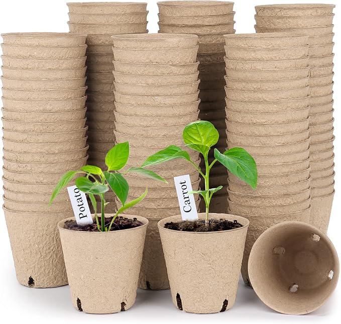 homenote Peat Pots, 120 Pcs 3.15 Inch Seed Starting Pots with Drainage Holes Round Nursery Plants Pots with Bonus 20 Plant Labels HOMENOTE