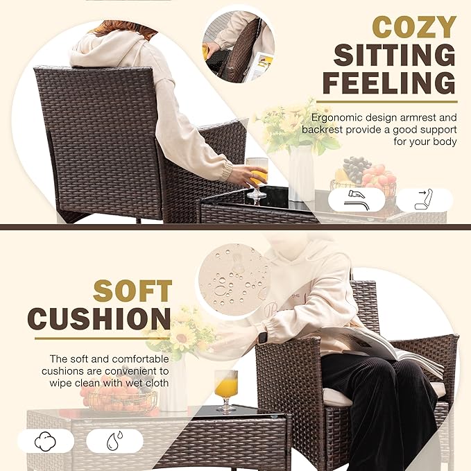 Homall 4 Pieces Outdoor Patio Furniture Sets Rattan Chair Wicker Set,Outdoor Indoor Use Backyard Porch Garden Poolside Balcony Furniture (Brown and Beige) Homall