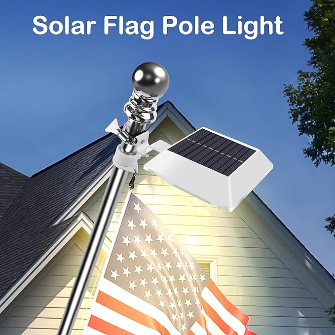 Solar Flag Pole Light, Bright Warm White 3000k Flagpole Light Upgrade Solar Powered for 5ft 6ft Flag Pole, Outdoor Dusk to Dawn Led Solar Lights, Outside House Garden Yard American Flags Decor, White Little+Joke