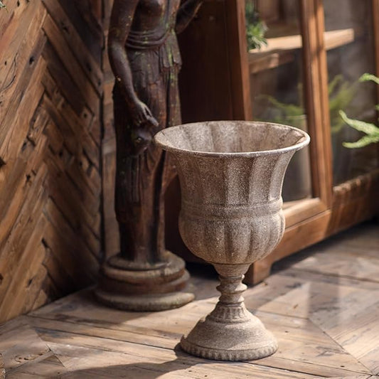 Vintage Urn Planter with Embossed Pattern, Imitation Stone Finish Flower Pot, Distressed Classic Plant Pot for Outdoor Indoor Home Garden Patio Front Porch Entryway（12 * 17 in） NOONEAU