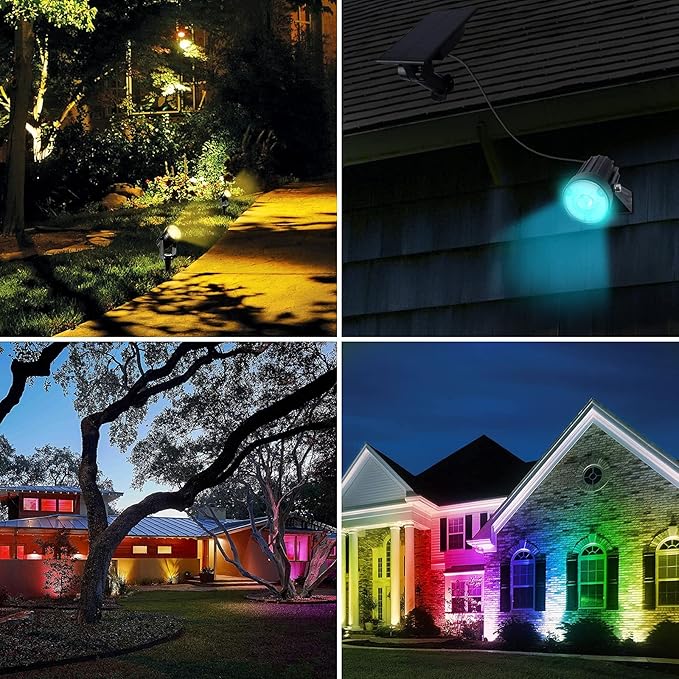 T-SUNUS RGB Solar Spot Lights Christmas, Metal Color Changing Landscape Spotlights IP65 Waterproof Spotlight 2-IN-1 Separated Panel for Outdoor Uplighting Garden Pathway Trees Flag Pond Yard Halloween T-SUNUSLighting
