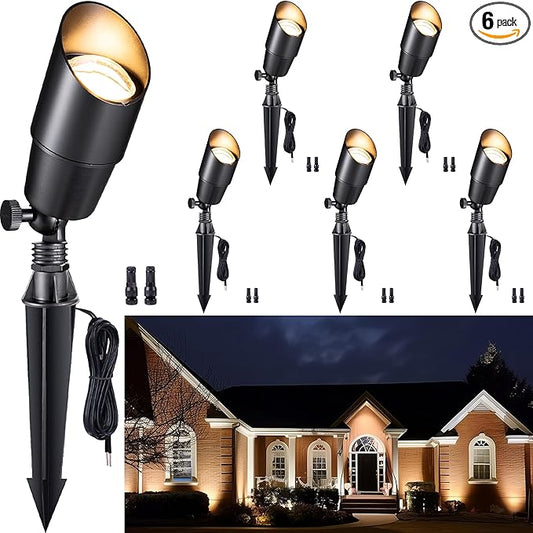 Gardenreet Solid Brass Spot Lights - Black Low Voltage Landscape Spotlight Outdoor, 12V LED Uplights Wired, Waterproof Electric for Patio Wall Without MR16 Bulb (6 Pack) Gardenreet