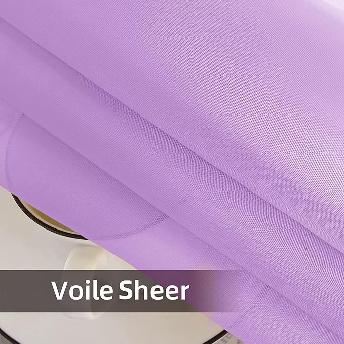 SpaceDresser Waterproof Outdoor Sheer Curtains for Patio - 2 Panels Rod Pocket Indoor Voile Sheer Curtain for Living Room,52W x 120L inch,Lavender SpaceDresser