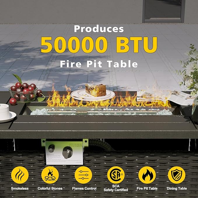 Aoxun Patio Furniture Set with Fire Pit Table, 12 Piece Outdoor Sectional Sofas, 10 Seats Wicker Rattan Outdoor Furniture with Thickened Cushion for Backyard, Garden Begin Aoxun