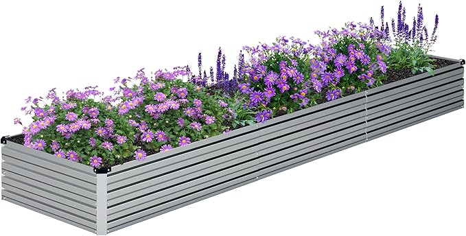 12x2x1FT Galvanized Raised Garden Bed Kit,Vegetable Boxes-Rectangle Metal Flower Box,Large Planter Raised Beds Outdoor Garden for Planting,Fruit,Herb-Silver DIIYIV