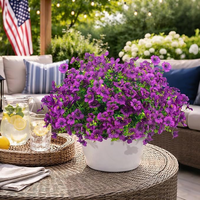 20 Bundles Artificial Flowers for Outdoors, UV Resistant Fake Plants Flowers Greenery Shrubs Plants for Decoration Outside Plants Hanging Planter Home Garden Decor (Fuchsia) Grunyia