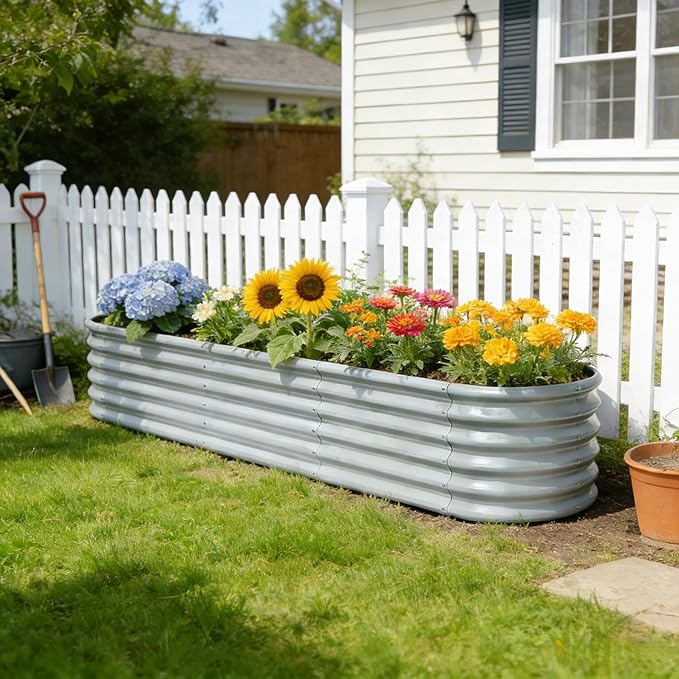 2-Pack Galvanized Raised Garden Bed 8x4x1.5 | 10x2x1.5 ft, 18" Tall Metal Planter Boxes Outdoor for Herb Vegetable, Modular Raised Flower Bed for Gardening with Zn-Al-Mg Coated - Brooklyn Grey Annoell