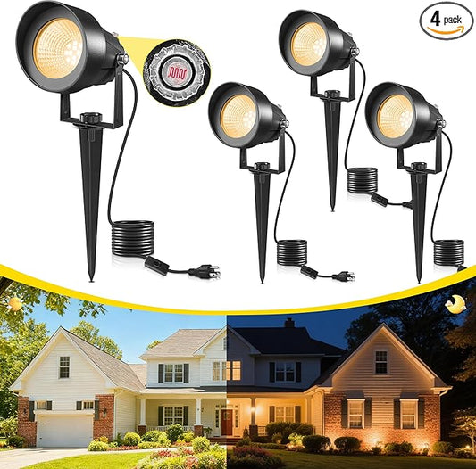 T-SUN Dusk to Dawn Outdoor Lighting, Flag Spot Lights with Photocell Auto On/Off, Waterproof 3000K Warm White LED Plug-in Landscape Spotlights for Garden Yard Tree Pathway Pole House T-SUN