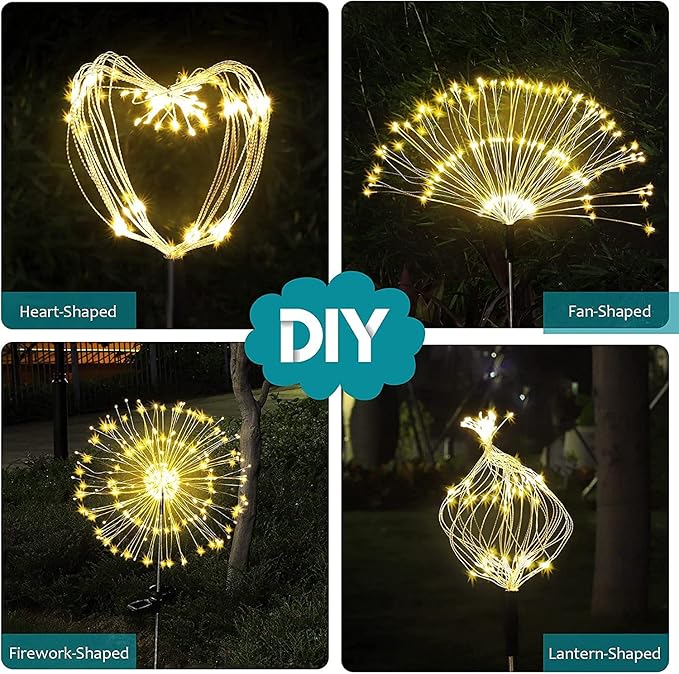 JJGoo Solar Firework Lights, 2 Pack 180 LEDs 2 Lighting Modes Solar Lights Outdoor Waterproof for Garden Patio Walkway Pathway Party Wedding Christmas Decorative - Warm White JJGoo