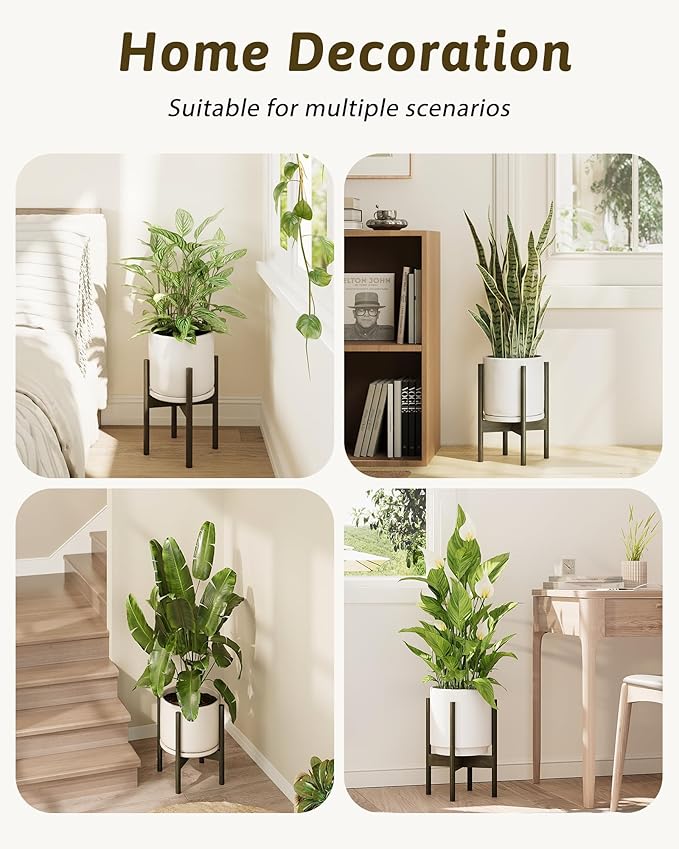 Adjustable Plant Stand Indoor, Bamboo Plant Stand Fits 8 9 10 11 12 Inches, Small Corner Planter Holder for Indoor Plants, Single Floor Plant Stands for Living Room Balcony, Tea Brown Tall Gentingbro