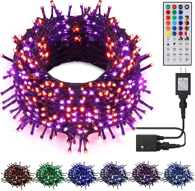 LJLNION 98.5ft Christmas Lights Color Changing with Remote, 300 LED RGB Fairy String Lights Halloween Decorative Lights, 8 Lighting Modes & Timer, Plug in Indoor Outdoor Xmas Wedding Party Decor LJLNION