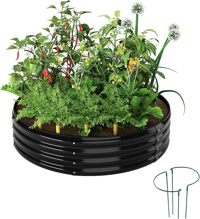 Galvanized Metal Planter Round Raised Garden Bed Kit for Gardening Outdoor，2x2x1ft Grow Garden Box Raised Flower Bed，Round Galvanized Planter Outdoor Metal Fire Pit Ring Black ZFHgarden