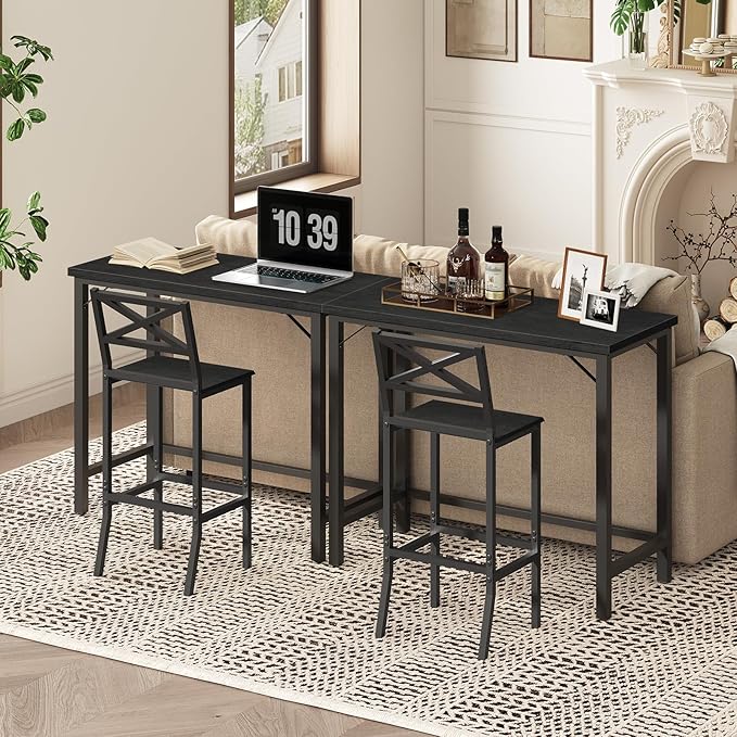 Narrow Bar Table, 63-Inch Pub Table for Dining Room, Counter Bar Tables with Sturdy Metal Frame, Connectable Bar Table, Multifunctional Console Table, Black BTBK1601 MAHANCRIS