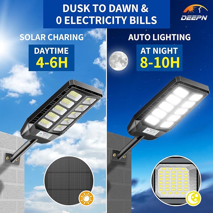 Solar Lights Outdoor, IP66 Waterproof Street Lights Outdoor, 6500K Dusk to Dawn Solar Security Flood Lights Motion Sensor with Remote Control for Yard, Entryway Garage, Porch 4 Pack DEEPN
