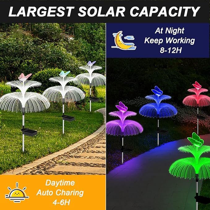 Solar Garden Lights Waterproof 3 Pack Solar Lights Outdoor Decorative 7 Color Changing Double Jellyfish and Butterfly Flower Garden Decor Yard Christmas Pool Outdoor, Gifts for Mother's Women Weepong