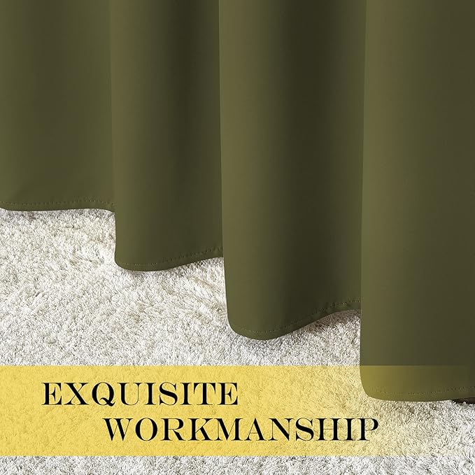 NICETOWN 66 Inch Long Blackout Curtains for Bedroom Living Room, Thermal Insulated Room Darkening Curtains, Light Blocking Blackout Drapes for Bedroom, 66" W x 66" L, 1 Panel, Olive Green NICETOWN