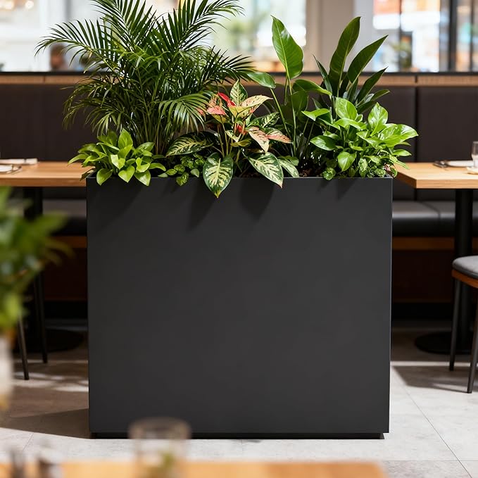 Worth 28" Galvanized Steel Planter Box, Outdoor Rectangular Tall Metal Planter with Insert Shelf & Drainage Holes, Matte Black Standing Plants Box for Patio, Garden, Balcony WORTH