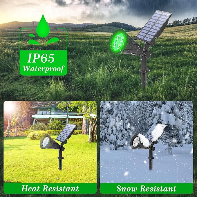 T-SUN Green Solar Spotlights, IP65 Waterproof Outdoor 4 LED Solar Garden Lights, Auto ON/Off Adjustable Wall Lights, 180°Angle Adjustable for Tree,Patio,Yard,Driveway,Stairs,Pool Area (Green-4 Pack) T-SUN