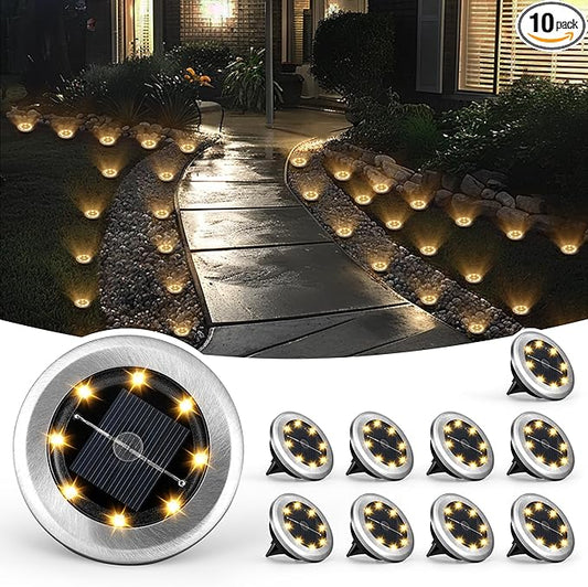 SOLPEX Mini Solar Ground Lights, 10 Pack Solar Lights Outdoor Waterproof, Pathway Lights Solar Powered, Solar Garden Lights, Landscape Lighting for Yard Driveway Walkway (Warm White) Solpex