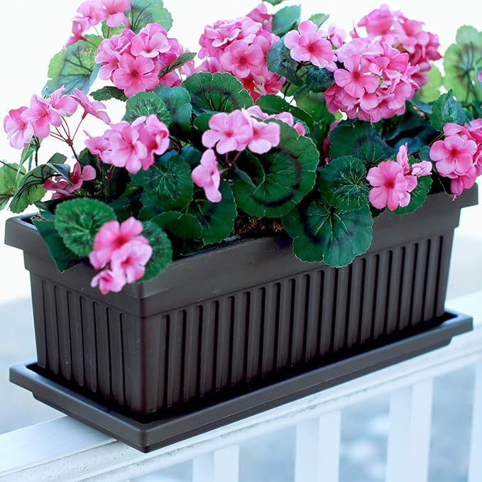 The HC Companies Venetian Window Planter Box w/Drain Plug - Long Planter Box for Windowsills, Balconies & More - Plastic Large Rectangular Outdoor Planters for Herbs & Flowers (30" Black, Pack of 1) TheHCCompanies