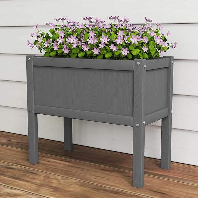 Raised Garden Bed with Drainage Hole Waterproof HDPE Elevated Planter Box with Legs Stable and Durable to Plant Herb Vegetable Flower,Patio,Balcony Outdoors/Indoors Gray KETOYARK