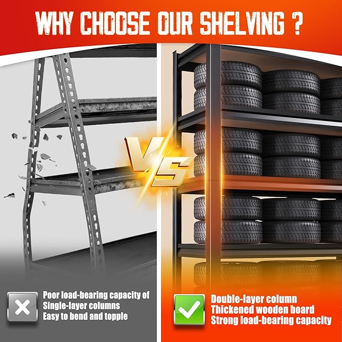 Set of 2 71"H Garage Shelving-5 Tier Garage Storage Shelves,Adjustable Heavy Duty Metal Shelving Unit and Storage Large Rack,Utility Steel Shelf For Warehouse Industrial Pantry Basement 71"x32"x14" Rootora