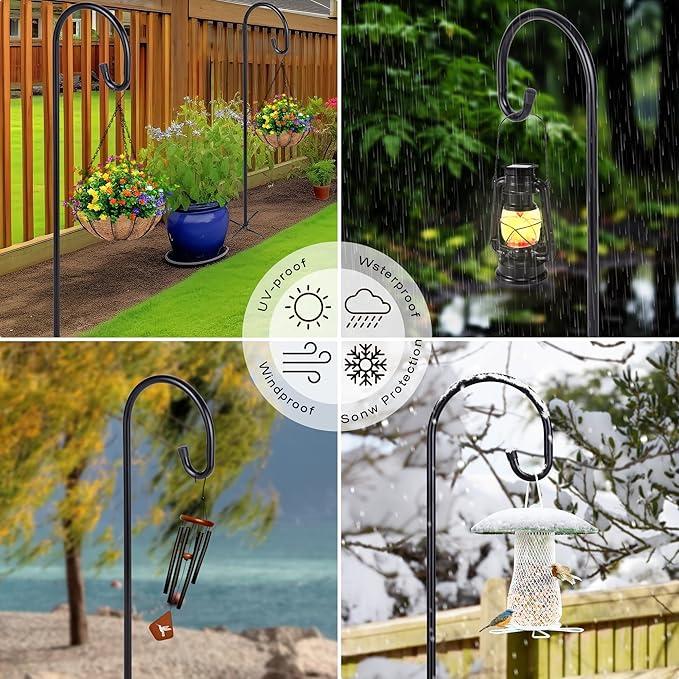 Ottsuls Shepherd-Hooks Adjustable for Bird-Feeder Lantern Plant-Hook Garden-Stake - Plant Stand Hanger for Outdoor Flower Basket, Bird Feeder Hanger Weddings Décor Ottsuls