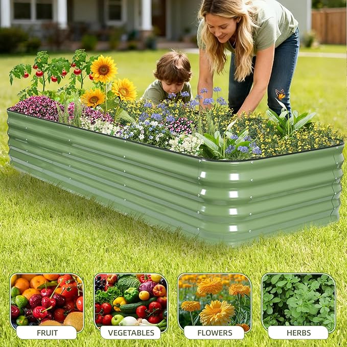 GoCampDriect 6IN1 Raised Garden Bed - 8x3x1.4ft Galvanized Raised Garden Boxes Outdoor Corrosion Resistant | Variable Shape 9x2x1.4ft Metal Raised Garden Beds for Planting Vegetable, Fruits, Flower GoCampDirect