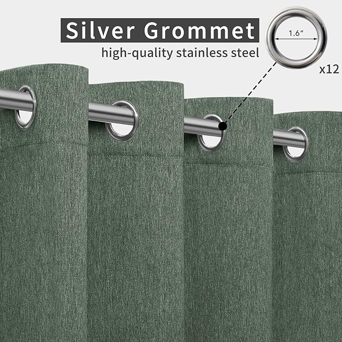 Easy-Going Linen Look Outdoor Curtains Waterproof Windproof Porch Curtains, Soft Thicken Outdoor Privacy Curtains for Patio, Gazebo, Grommet Top and Tab Bottom Drape, 1 panel, 110x108 inch, Sage Green Easy-Going