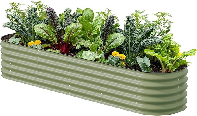 Vego garden Raised Garden Bed Kits, 17" Tall 9 in 1 8ft X 2ft Metal Raised Planter Bed for Vegetables Flowers Ground Planter Box-Olive Green VegoGarden