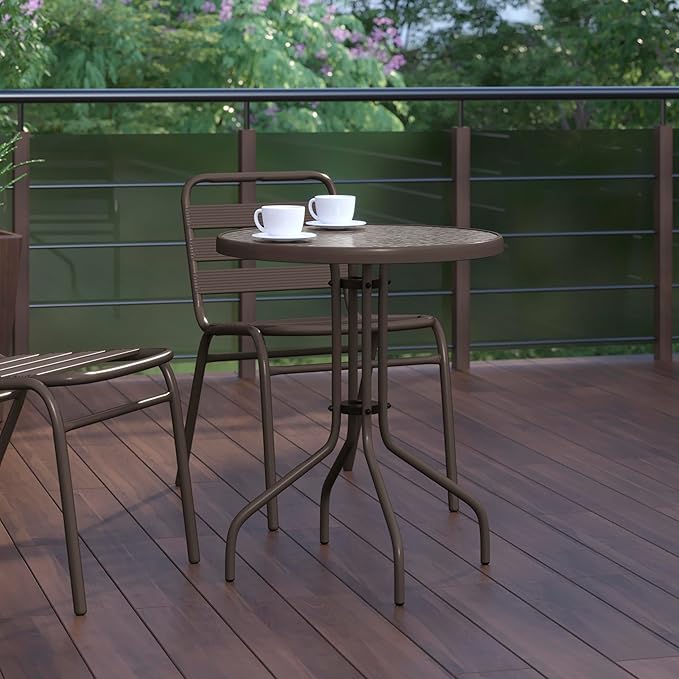 Flash Furniture Bellamy 23.75'' Round Tempered Glass Metal Table, Bronze FlashFurniture
