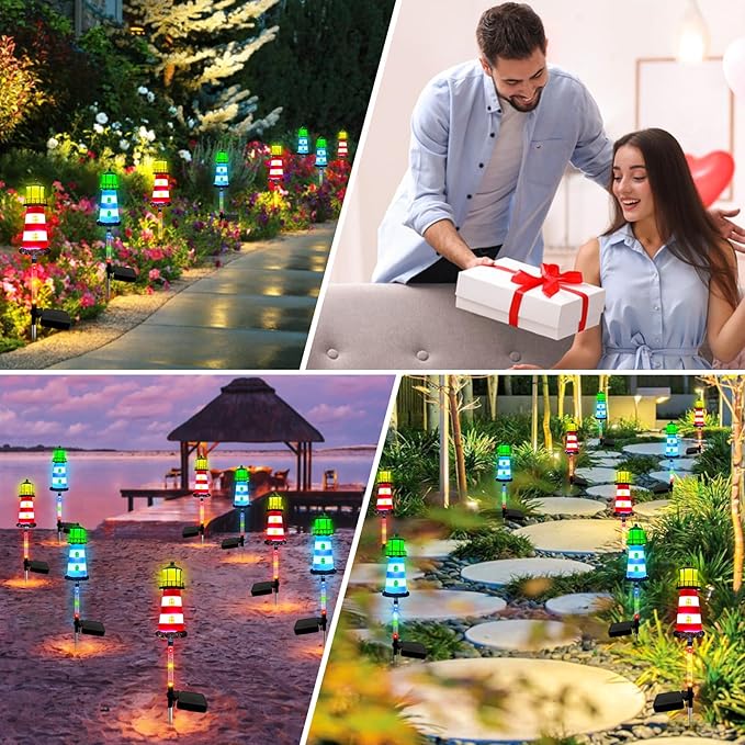 Solar Lights Outdoor 2 Pack, Solar Garden Lamps, Outdoor Decorations, Garden Decorative lamp in The Shape of a Lighthouse, a Unique Gift for Women, a Gift for Grandmother BEIDOULUSOLARLIGHTS