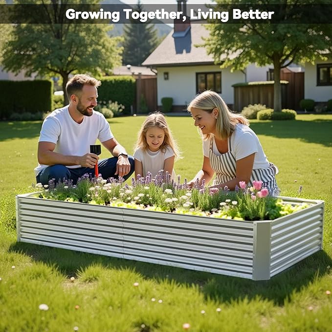 3 Pack 8x4FT Raised Beds for Gardening, Corrugated Galvanized Steel Raised Garden Bed, Outdoor Metal Above Ground Garden Bed for Vegetables and Flowers(Rectangular) OZMSHF