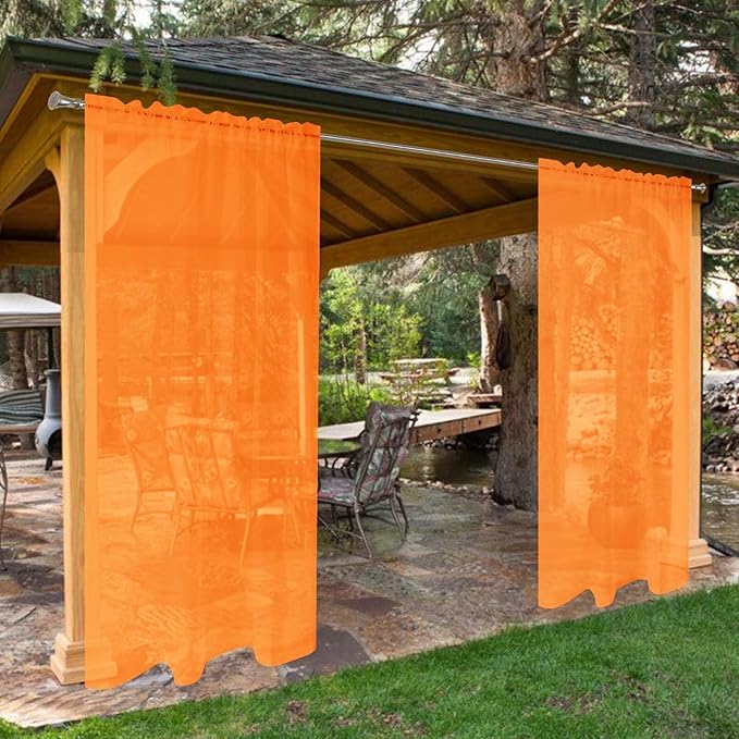 SpaceDresser Waterproof Outdoor Sheer Curtains for Patio - 2 Panels Rod Pocket Indoor Voile Sheer Curtain for Living Room,52W x 108L inch, Orange SpaceDresser