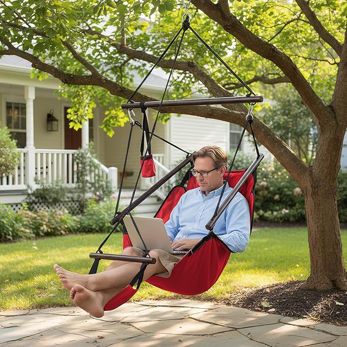 ONCLOUD Upgraded Unique Hammock Hanging Sky Chair, Air Deluxe Swing Seat with Rope (Red) ONCLOUD