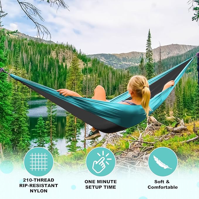 SZHLUX Camping Hammock Double & Single Portable Hammocks with 2 Tree Straps, Great for Hiking,Backpacking,Hunting,Outdoor,Beach,Camping SZHLUX